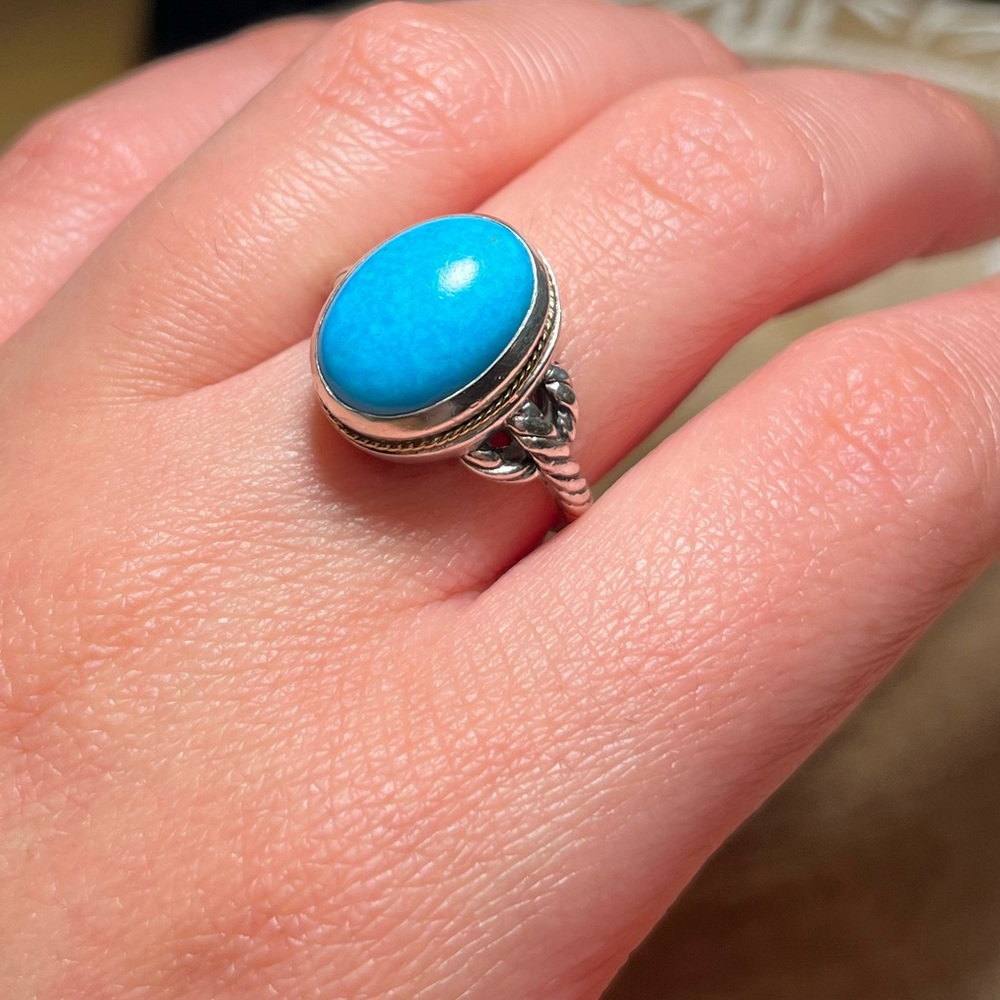 *SOLD* EFFY Sterling Silver & 18K Yellow Gold Blue Turquoise Ring - Picture 15 of 16